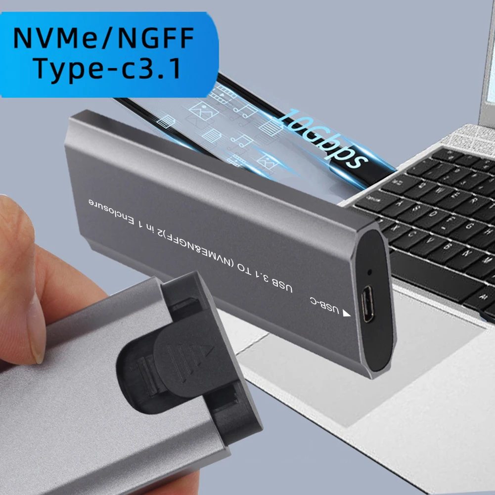 M.2-zu-USB-Typ-C-3.1-SSD-Gehäuse, 10 Gbit/s NVME/NGFF Dual-Protokoll-SSD-Adapter, werkzeuglos, Unterstützung für Windows/macOS/Android/HaemonyOS Image