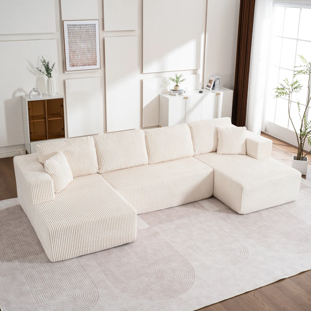 Wohnzimmer Modulares Sofa ohne Gestell, Cordstoff, Modernes U-förmiges Freizeitsofa, Hochdichter Schaumstoff, Keine Montage, für Zuhause Image