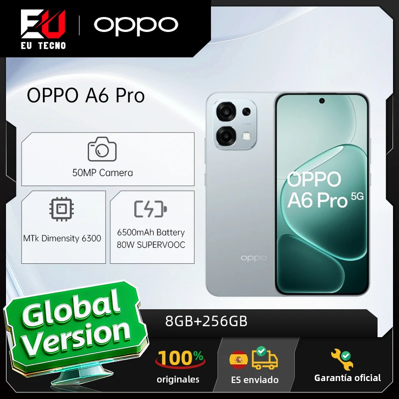 EU-Version OPPO A6 Pro 5G Smartphone 8 GB + 256 GB, 6500 mAh, MTk Dimensity 6300, AMOLED, 50 MP AI-Hauptkamera IP69 Image