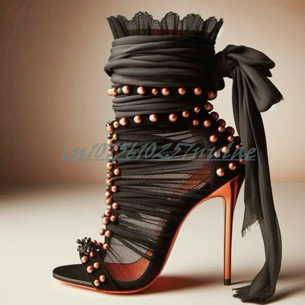 Schwarz Sexy Runde Metall Nieten Dekor Hohl Sandalen Stiletto High Heel Party Frauen Schuhe Sexy 2026 Neue Sommer Heißer Para mujer