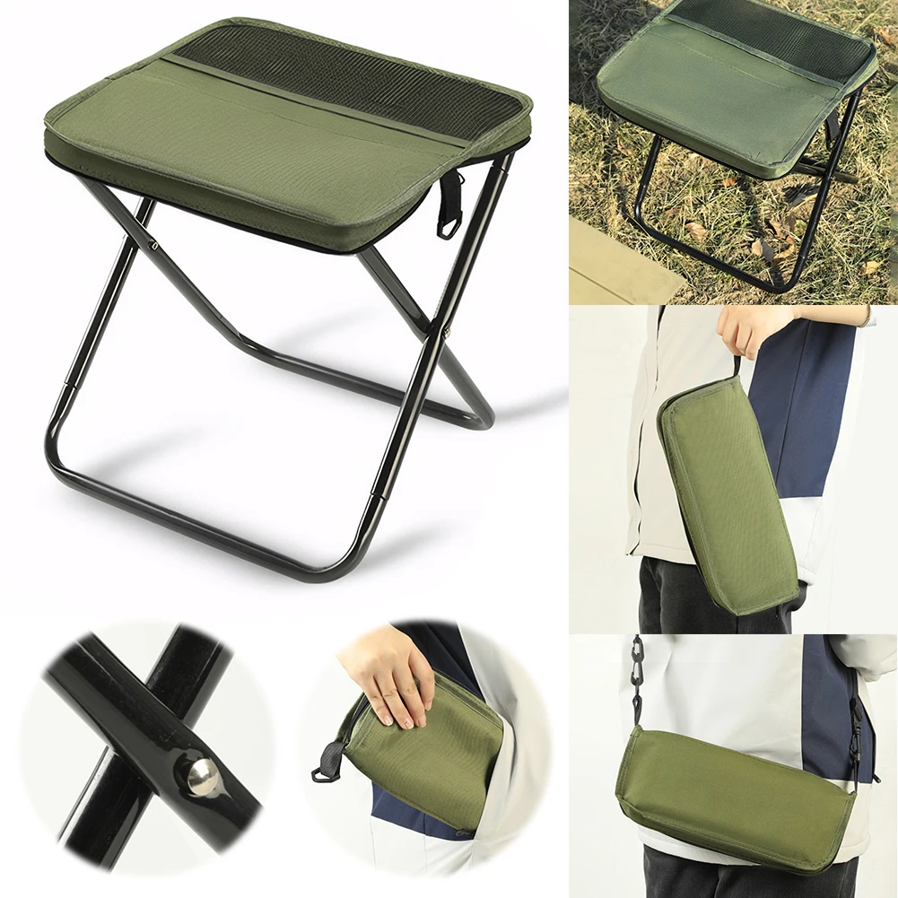 Kleines Federmäppchen für den Außenbereich, Hocker mit Netztasche, Reißverschlusstasche, Klappstuhl, leicht, für Picknick, Gartenarbeit, Grillen, Wandern Image