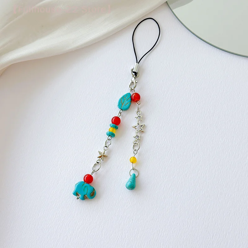 【MAX-22】Boho Blatt Elefant Perle Schlüsselanhänger Telefon Lanyard Gurt für Mädchen Vintage CCD Kamera Kette Tasche Charme Image