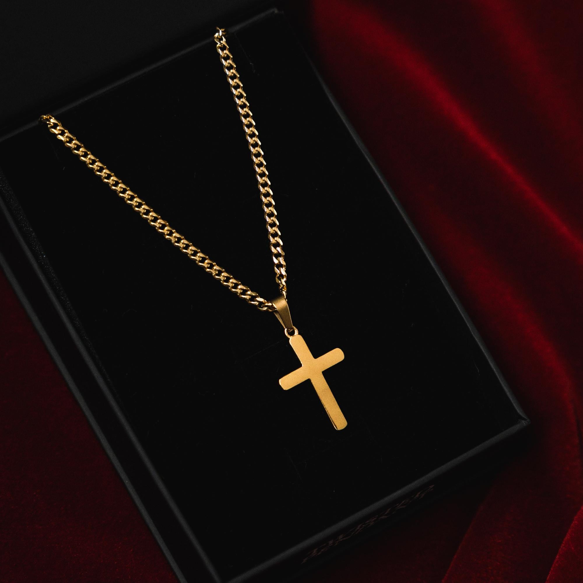 Collana con ciondolo a croce in oro per uomo - Collana con croce in oro semplice - Ciondolo a catena con croce in oro da uomo - Gioielli da uomo - Cro