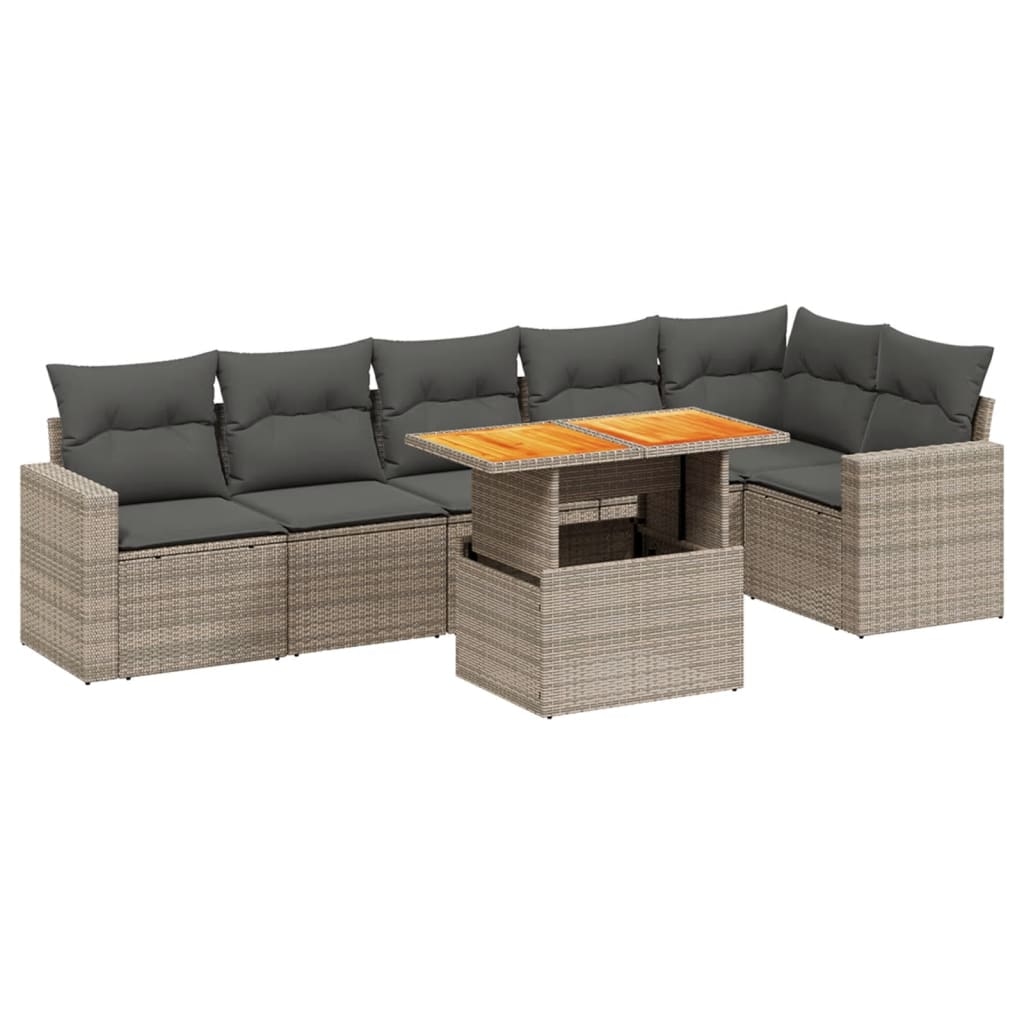 vidaXL 7-tlg. Garten-Sofagarnitur mit Kissen Grau Poly Rattan Image