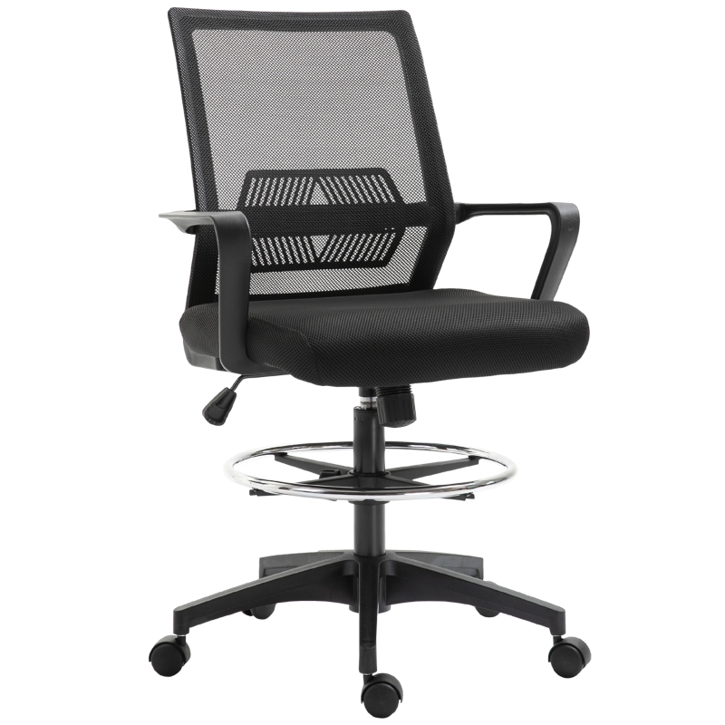 MODFU Bürostuhl Drehstuhl ergonomisch Schwarz 64x59x124 cm mit Netzrücken Wippfunktion Lendenstütze Fußring höhenverstellbar 360 Grad Image