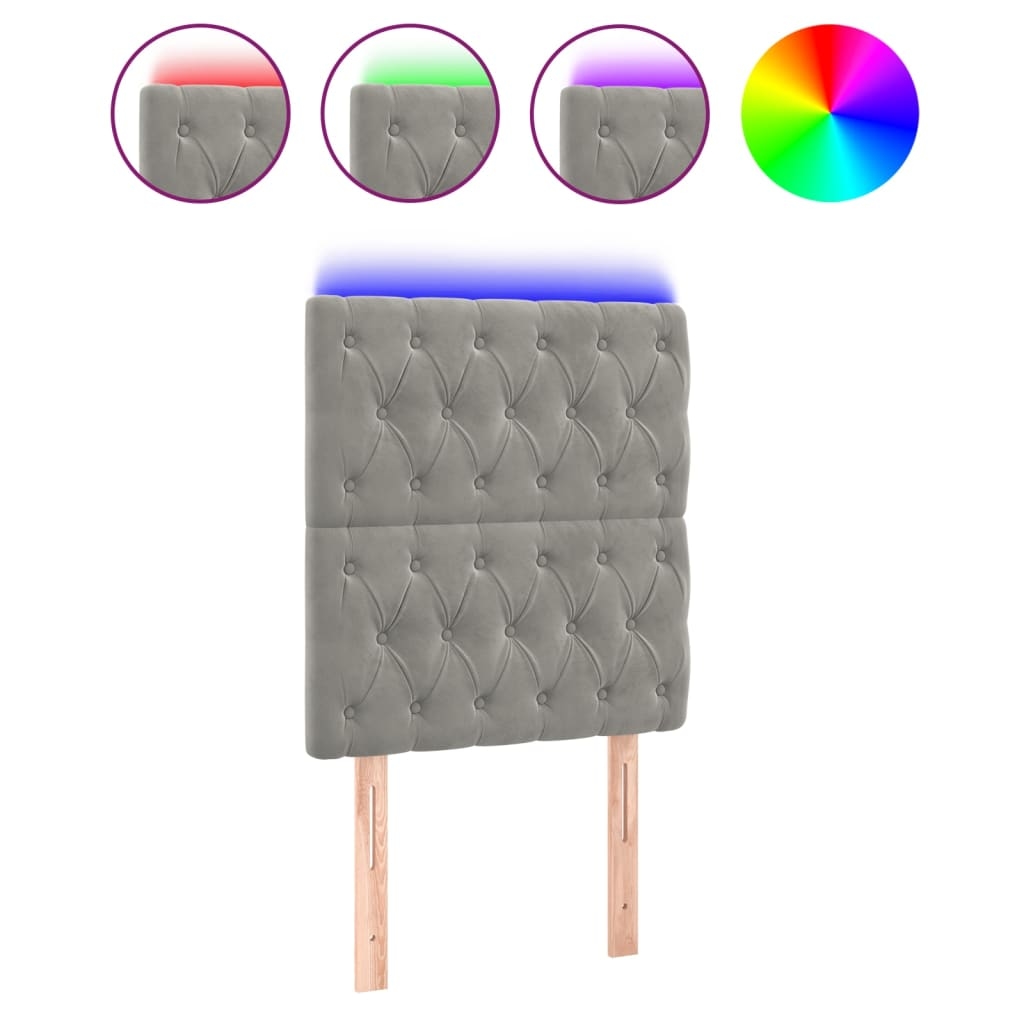 vidaXL LED Kopfteil Hellgrau 80x7x118/128 cm Samt Image