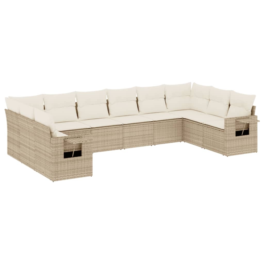vidaXL 10-tlg. Garten-Sofagarnitur mit Kissen Beige Poly Rattan Image