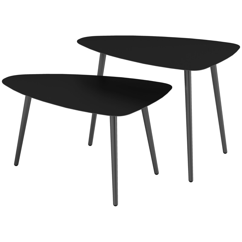 MODFU Couchtisch 2er Set 65x45x45 cm aus Stahl Schwarz für Innen und Außen, geometrisches Design, wetterfest, verstellbare Fußpads, montagefreundlich Image