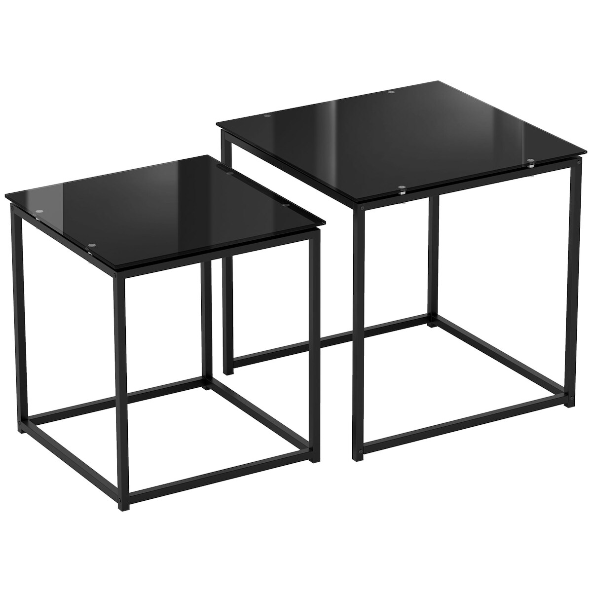 OKWISH Beistelltisch 2er Set aus Stahl mit Glasplatte Schwarz 50x50x52 cm stapelbar stabiler Rahmen für Wohnzimmer und Lounge Image