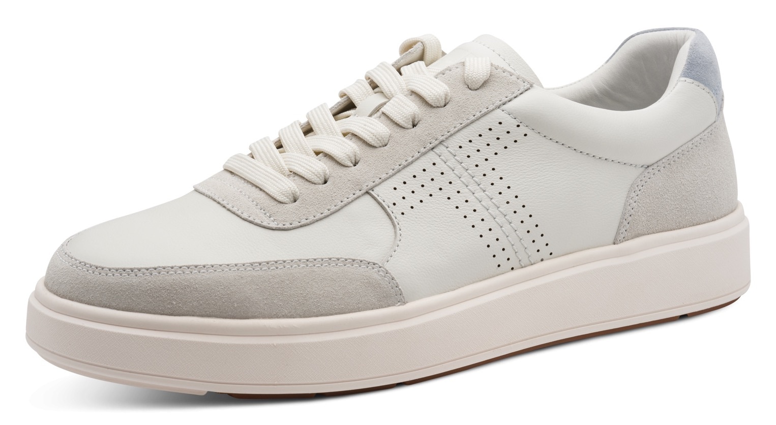 Sneaker TAMARIS, Herren, Gr. 42, weiß, denim, Leder, Veloursleder, Schuhe Sneaker, Freizeitschuh, Halbschuh, Schnürschuh mit dezenten Ziernähten