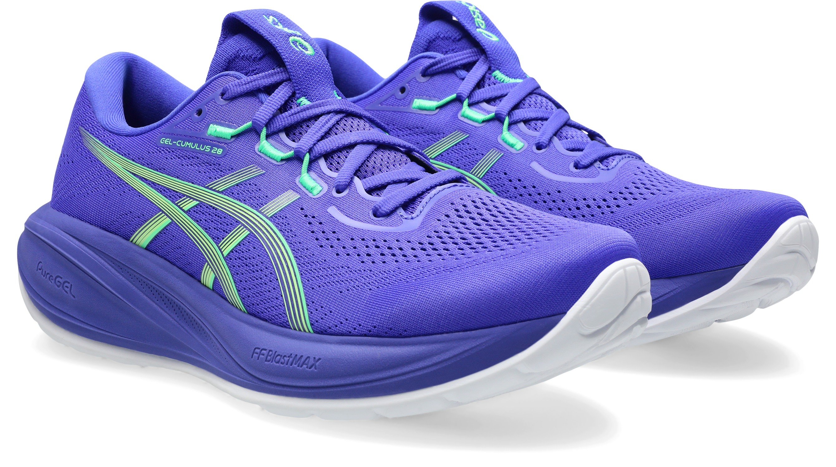 Laufschuh ASICS "GEL-CUMULUS 28", Herren, Gr. 42, cobalt burst, illuminate grün, Synthetik, Schuhe Laufschuh