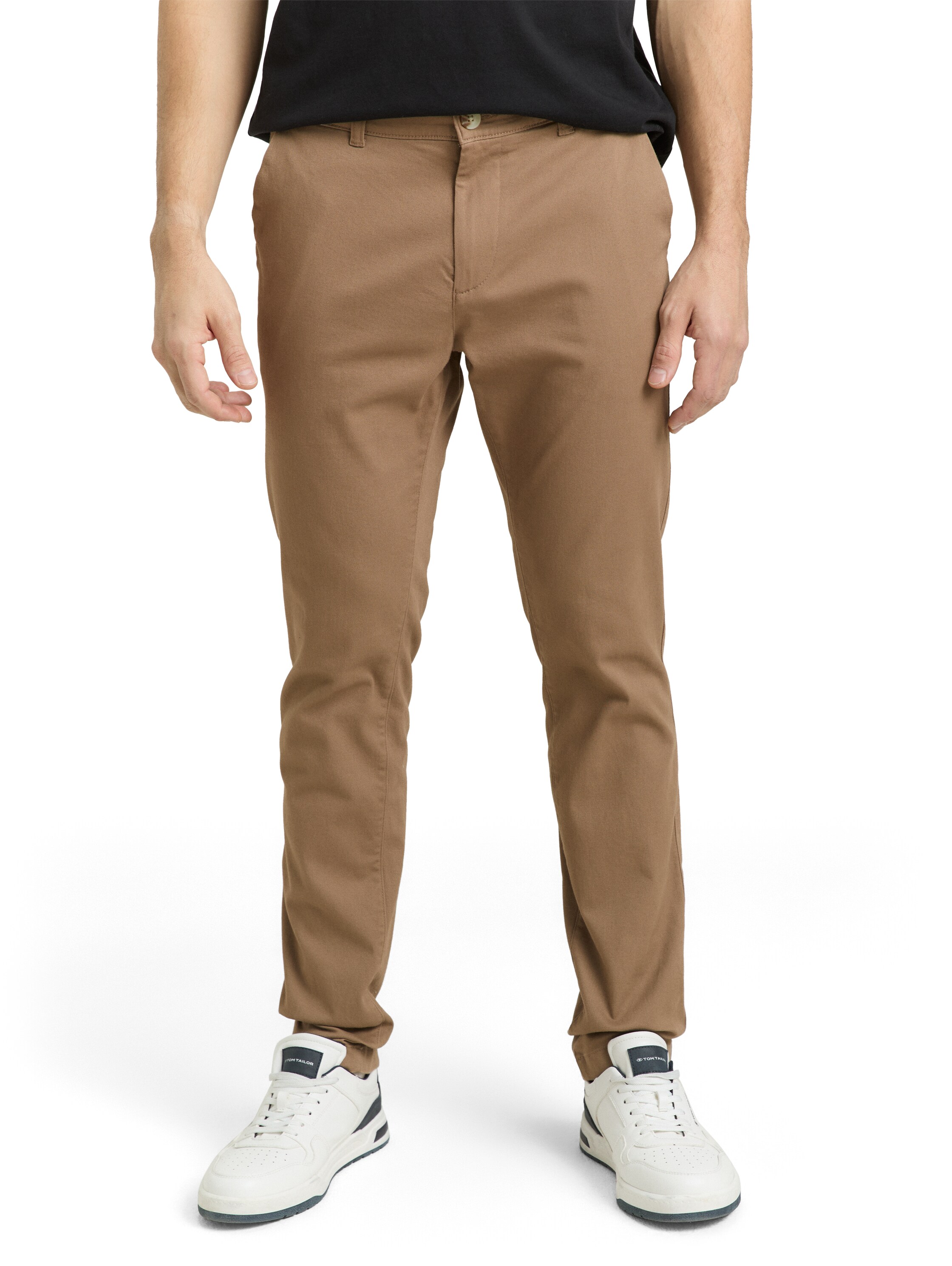 Chinohose TOM TAILOR, Herren, Gr. 34, Länge 30, caribou beige, Web, Obermaterial: 98% Baumwolle, 2% Elasthan. Futter: 65% Polyester, 35% Baumwolle, unifarben, slim fit lang, Hosen Chinohose, mit Stretch