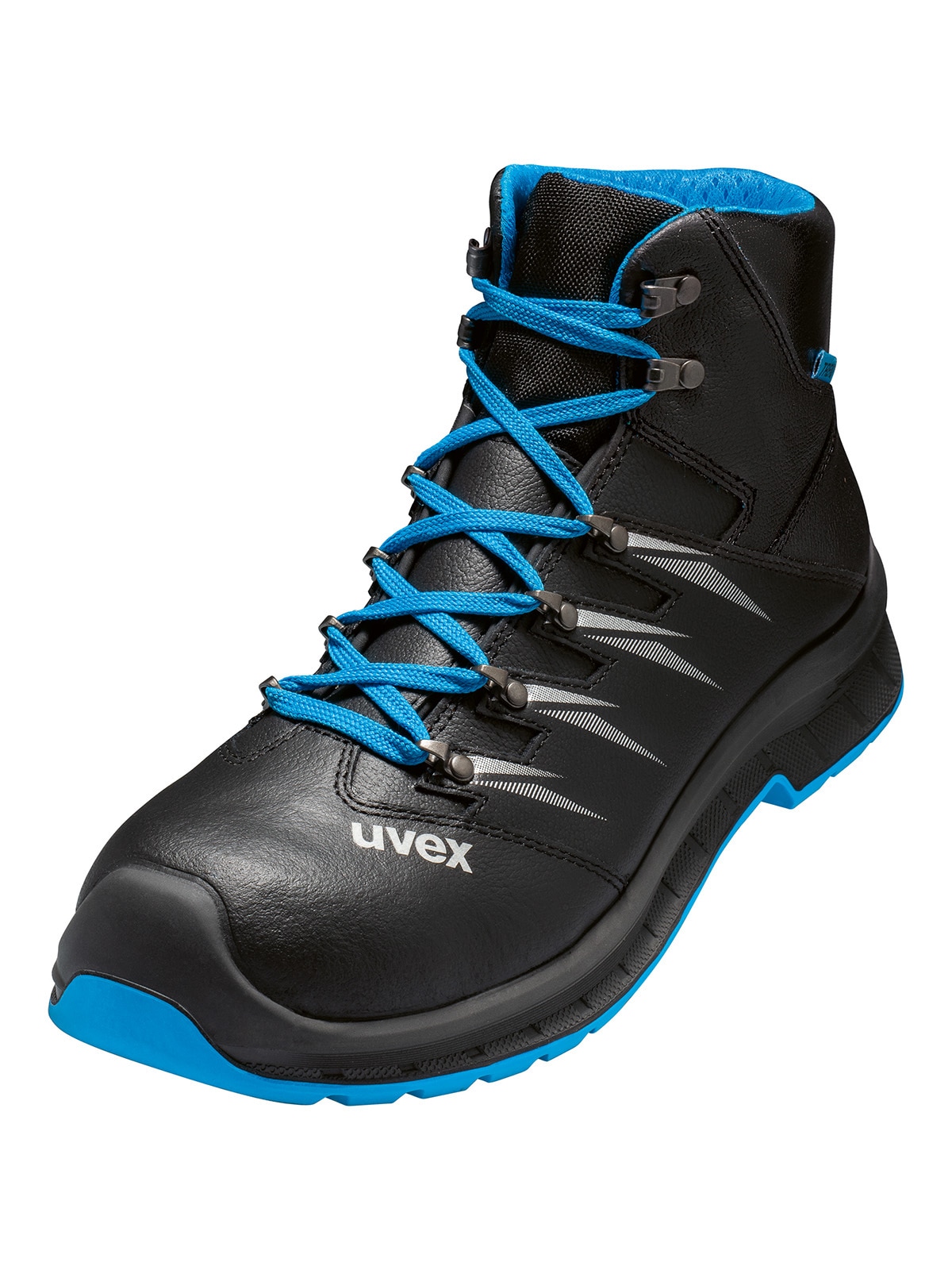 Sicherheitsstiefel UVEX "Sicherheitsstiefel uvex 2 trend Stiefel S3 SR" Gr. 50, schwarz (schwarz, blau), 50, Schuhe