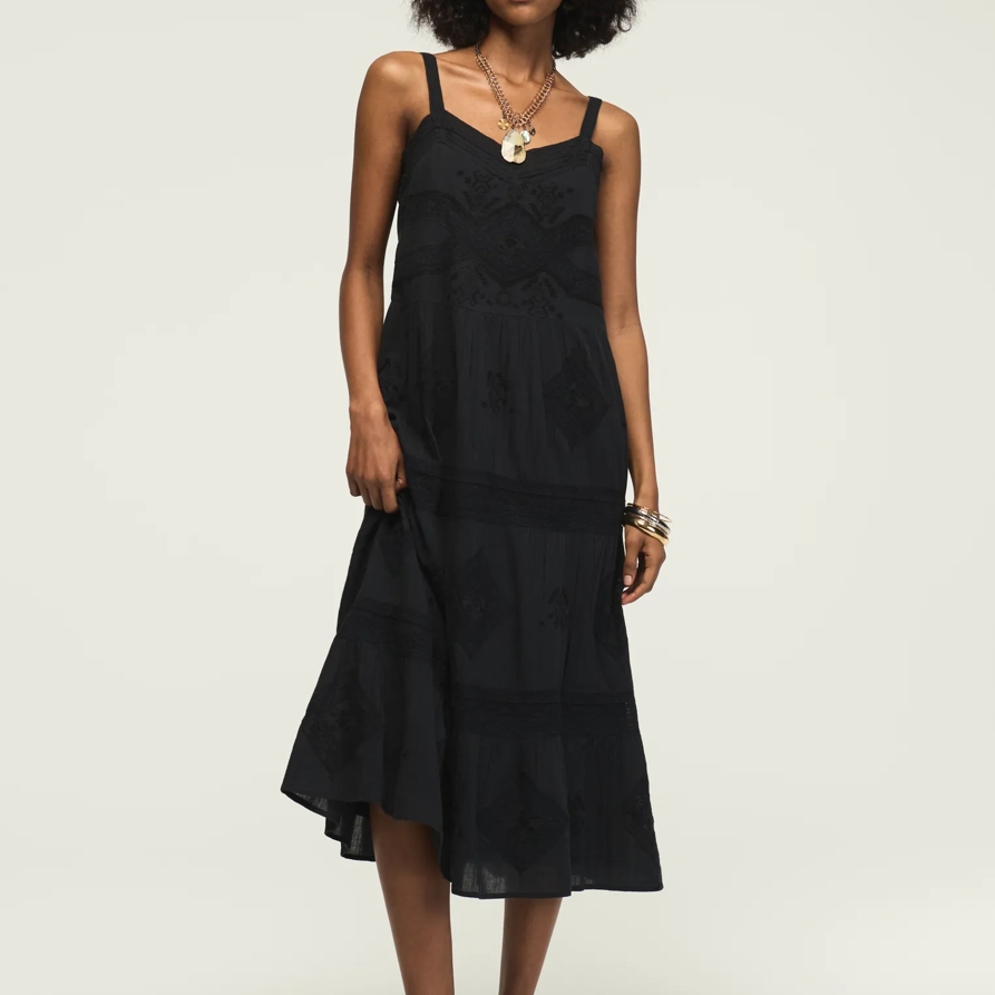 Lucky Brand Lace Tiered Maxi Dress - Women's Clothing Dresses Maxi Dress in Caviar, Size XL