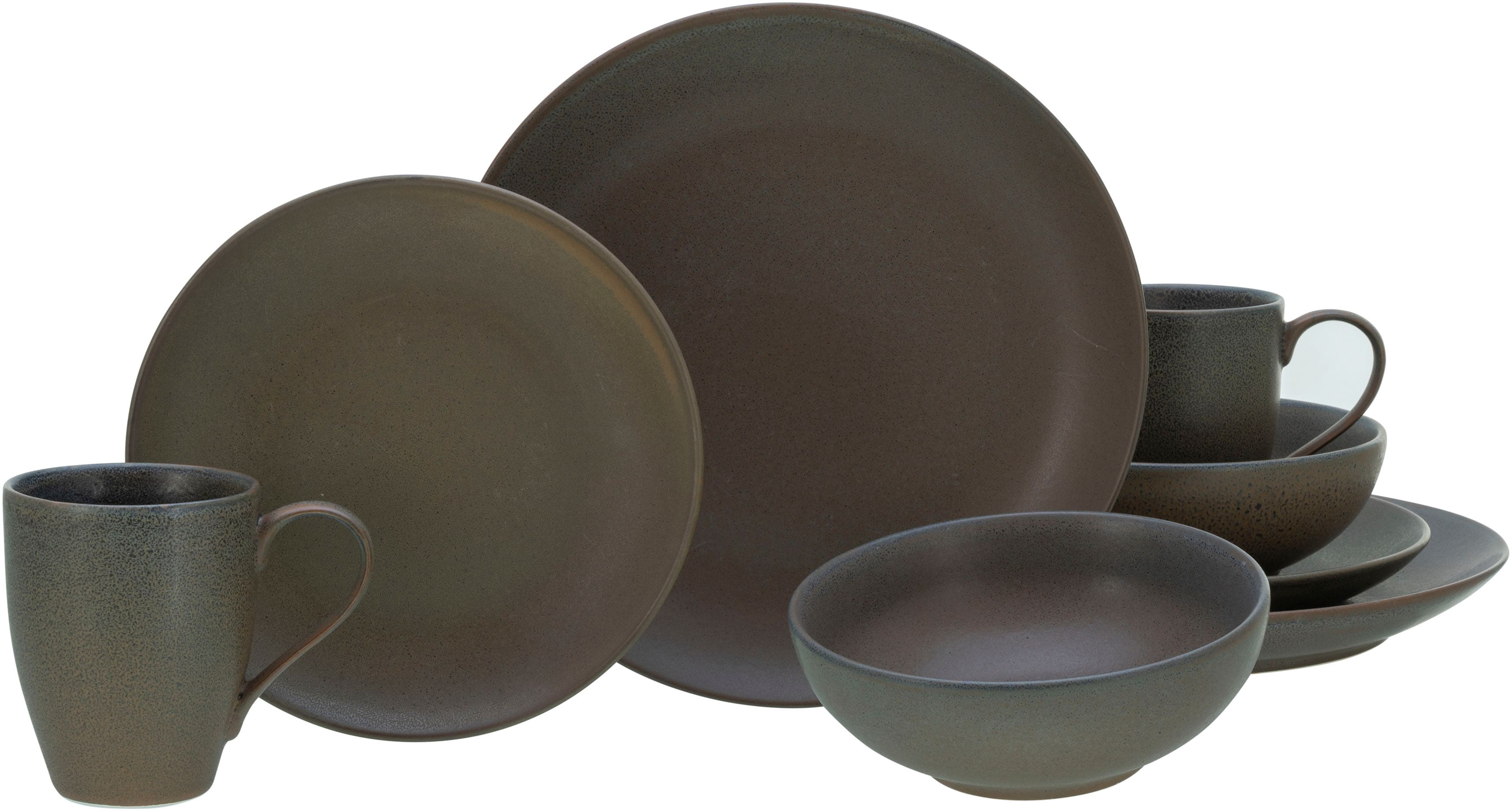 Kombiservice CREATABLE "Sierra Nevada, Service 16-tlg.", rocca, 16, Steinzeug, Geschirr-Sets, Kombiservice, Seidenmatte reaktive Spezialglasur, Vintage Effekt