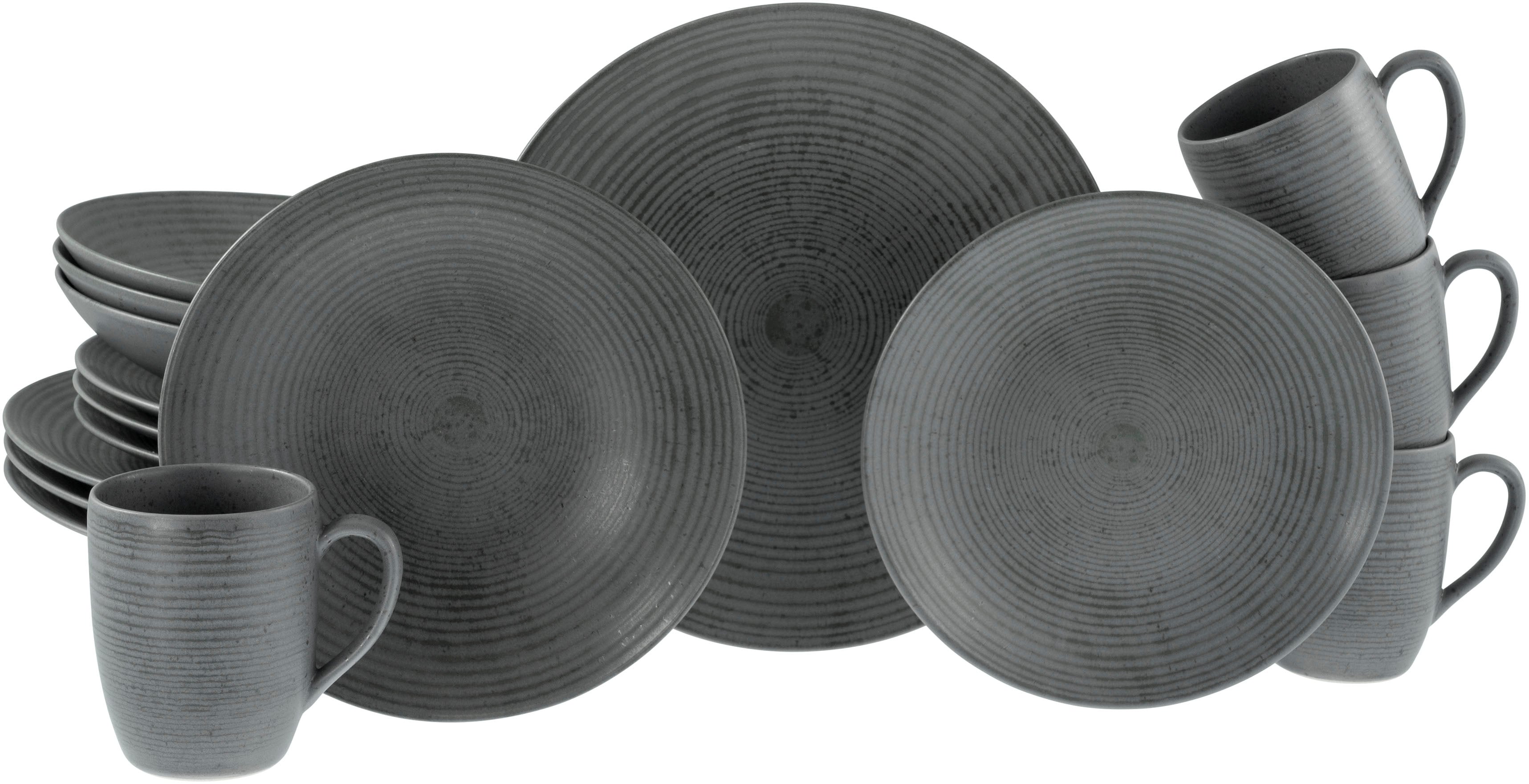Kombiservice CREATABLE "Catania, Service 16-tlg.", anthrazit, 16, Steinzeug, Geschirr-Sets, Kombiservice, Italienische Eleganz, Vulkanoptik