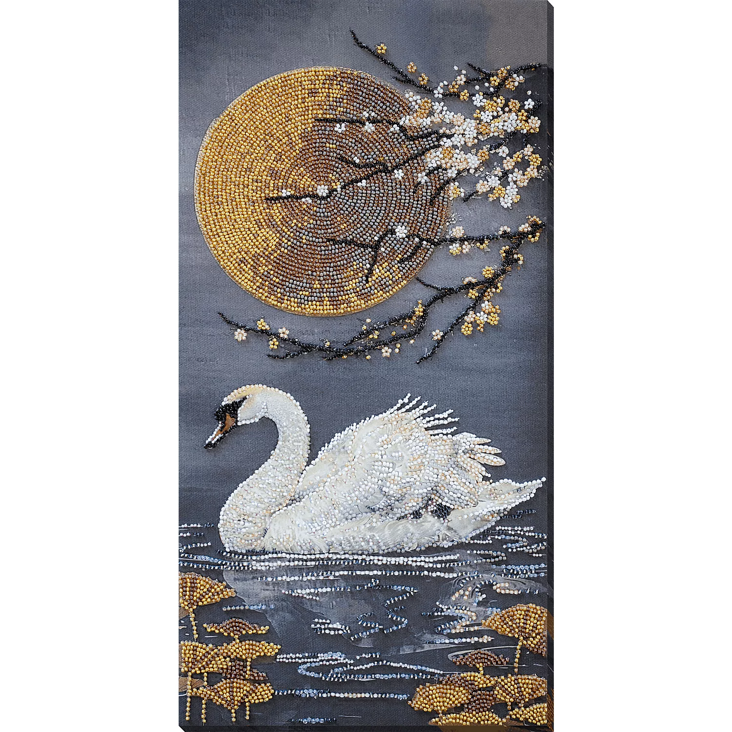 Perlen-Stickbild Schwan, 20 x 40 cm