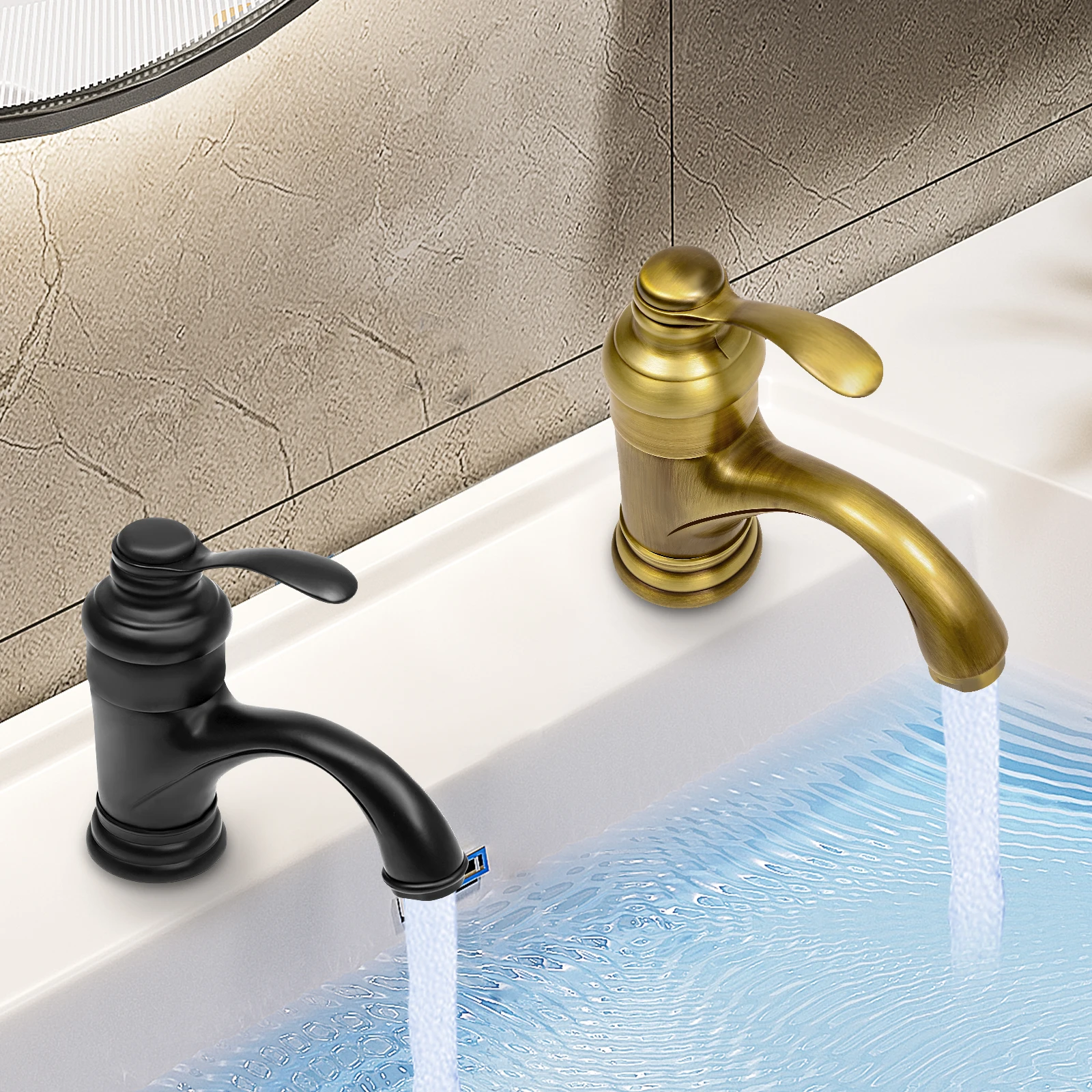 Robinetterie de lavabo classique en laiton, robinets WC, robinet de salle de bain antique, robinet de salle de bain à 2 sorties, robinet mélangeur chaud et froid pour salle de bain et cuisine