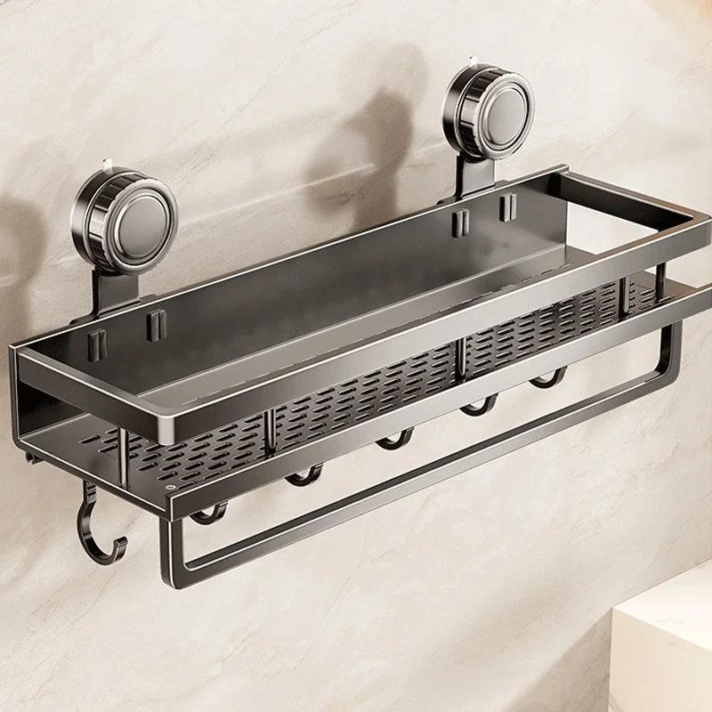 Étagère de salle de bain à ventouse sans perçage, étagère de salle de bain, étagère de toilette, étagère suspendue en aluminium, organisateur de salle de bain, à suspendre au mur