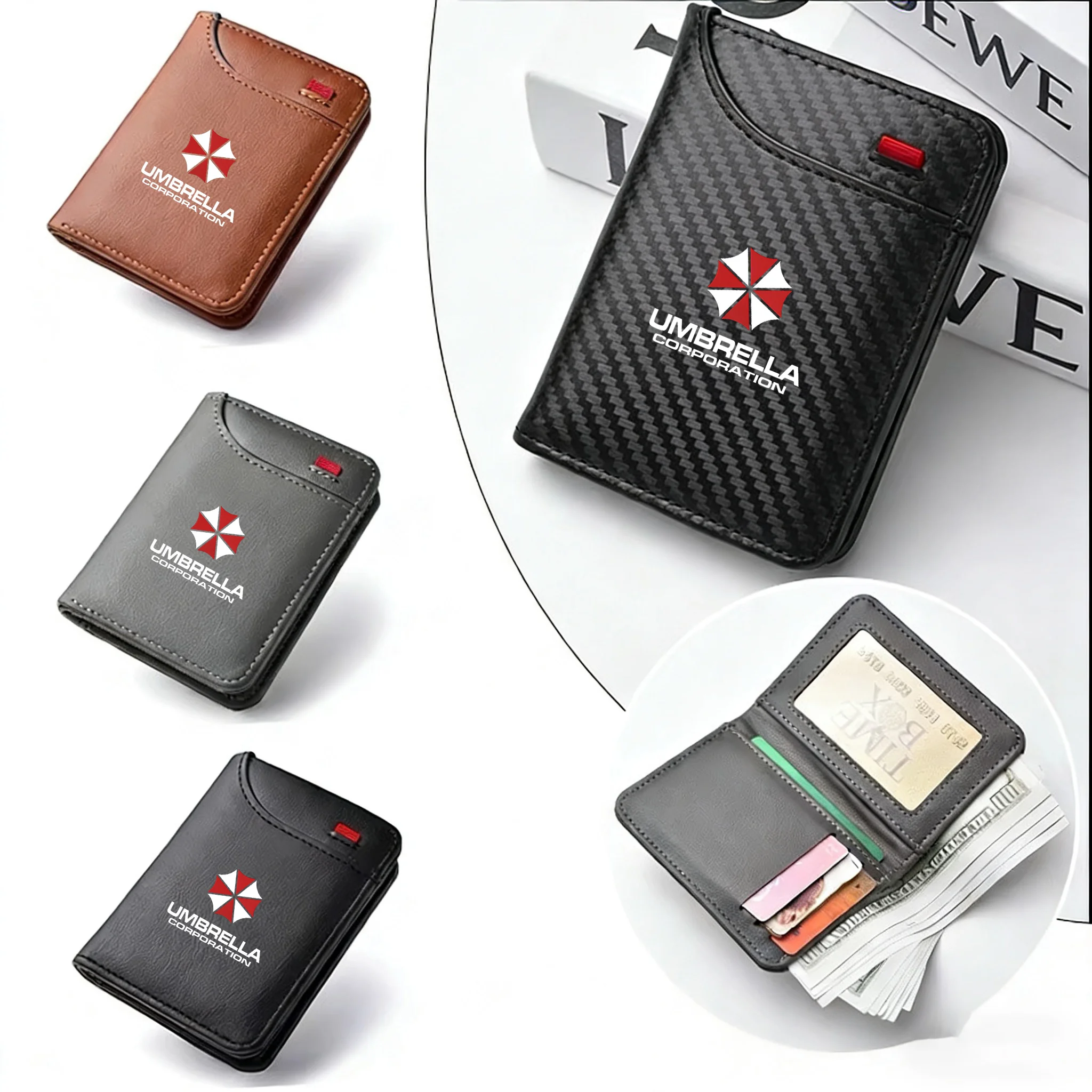 Portefeuille pour homme en cuir ultra-fin, mini, en PU et fibre de carbone, pour cartes de crédit, accessoires de voiture, organiseur de gadgets.