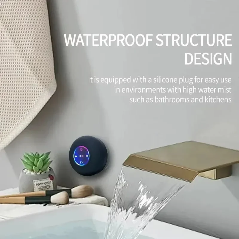 Nouvelle enceinte Bluetooth portable sans fil étanche pour salle de bain 2025, mini enceinte à ventouse LED, enceintes stéréo de sport de plein air
