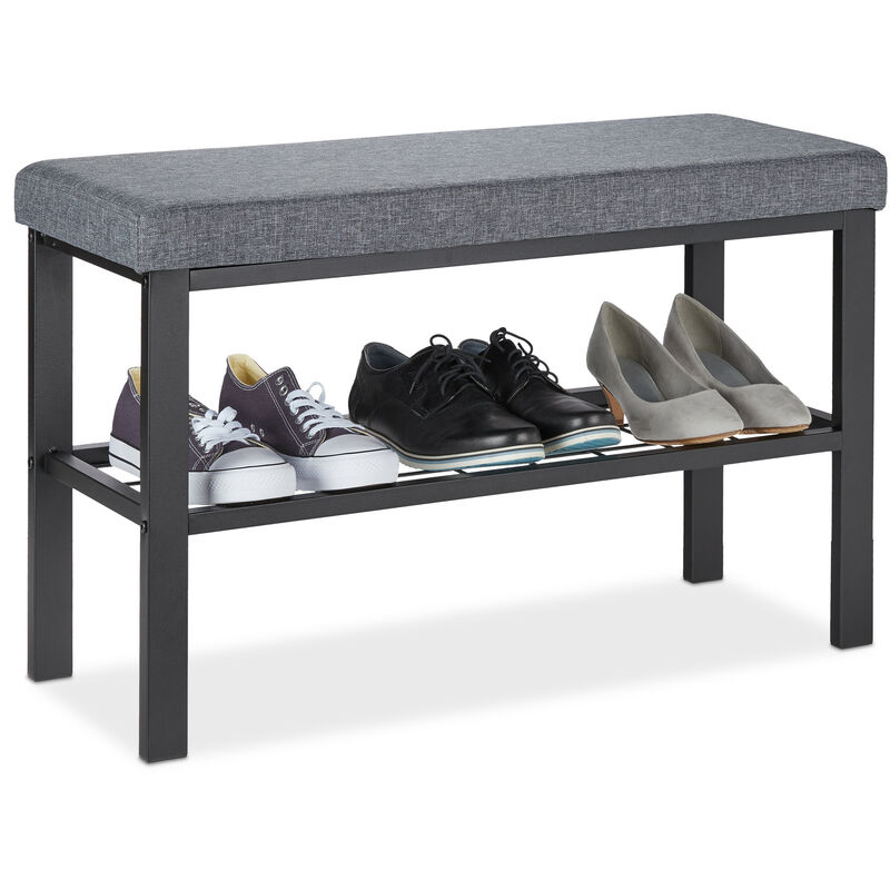 Panca Con Scarpiera, 1 Ripiano Porta Scarpe, Seduta Imbottita, Hxlxp: 50,5 X 81 X 32 Cm, Ingresso, Nero Grigio - Relaxdays