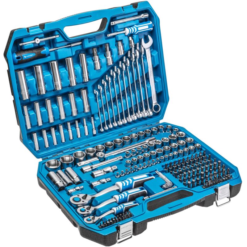 Högert Technik - Cassetta Attrezzi, Set Attrezzi, Valigetta Attrezzi, Kit Attrezzi, Chiavi A Bussola, Punte E Accessori, Acciaio Cr-v, Meccanismo A Cricchetto Con 72 Denti - Ht1r444, 222 Pezzi