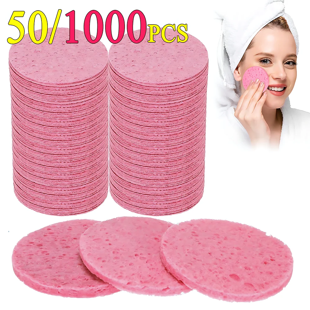 50-1000PCS Kompresse Gesicht Waschen Puff Natürliche Holz Zellstoff Schwamm Gesicht Waschen Puff Schäumen Gesicht Puff Cosmetic Puff gesicht Reinigung Schwamm Image