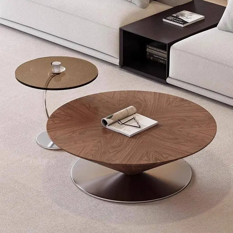 Runder Couchtisch aus Holz, Wohnzimmer-Design, Metall-Couchtisch, Vintage, einzigartig, Mesa De Centro De Sala, Wohnmöbel Image