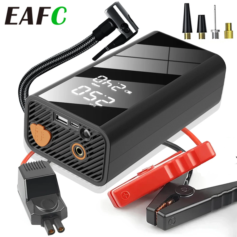 EAFC 4-in-1 1200A Starthilfe 150PSI Luftkompressor Reifenpumpe Powerbank Tragbares Ladegerät Auto-Booster Startvorrichtung Smart Clip Image