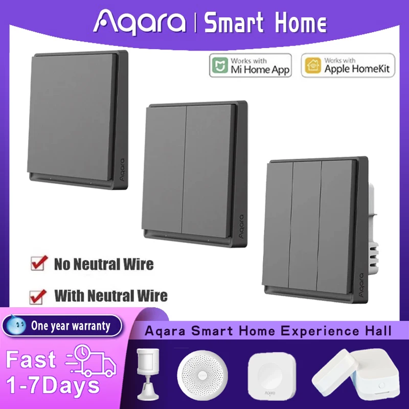 Aqara Smart Wand Schalter E1 ZigBee 3,0 Smart Home Grau Schlüssel Licht Schalter Feuer Draht Mit/KEINE Neutral für Xiaomi Mi Hause Homekit APP Image