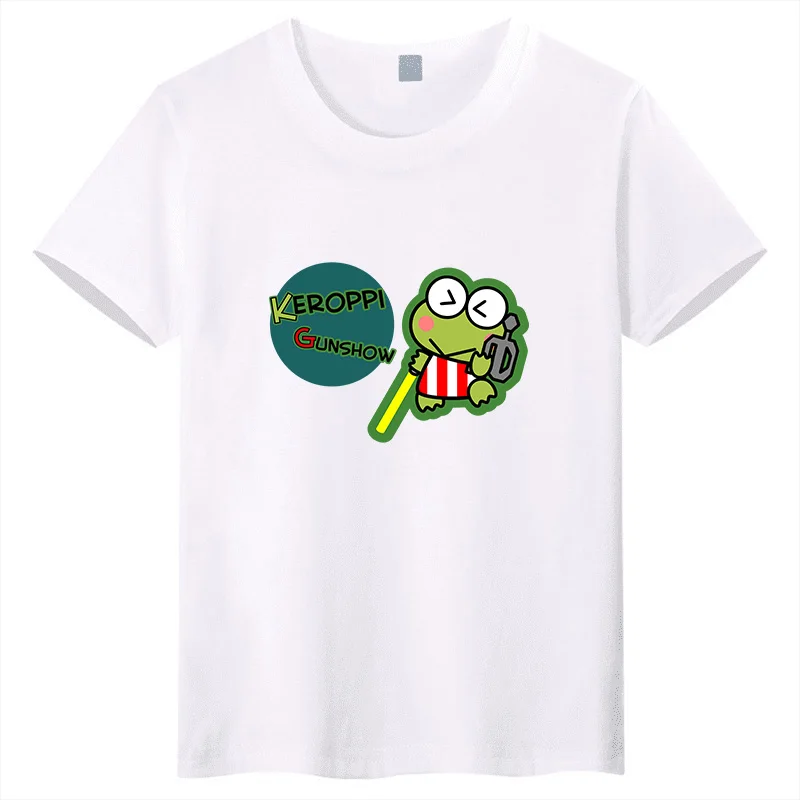 Big Eyed Frog Neues süßes Muster bedrucktes Kinder-T-Shirt mit Rundhalsausschnitt aus Baumwolle, lässiges Eltern-Kind-Sport-Kurzarm-Oberteil Image