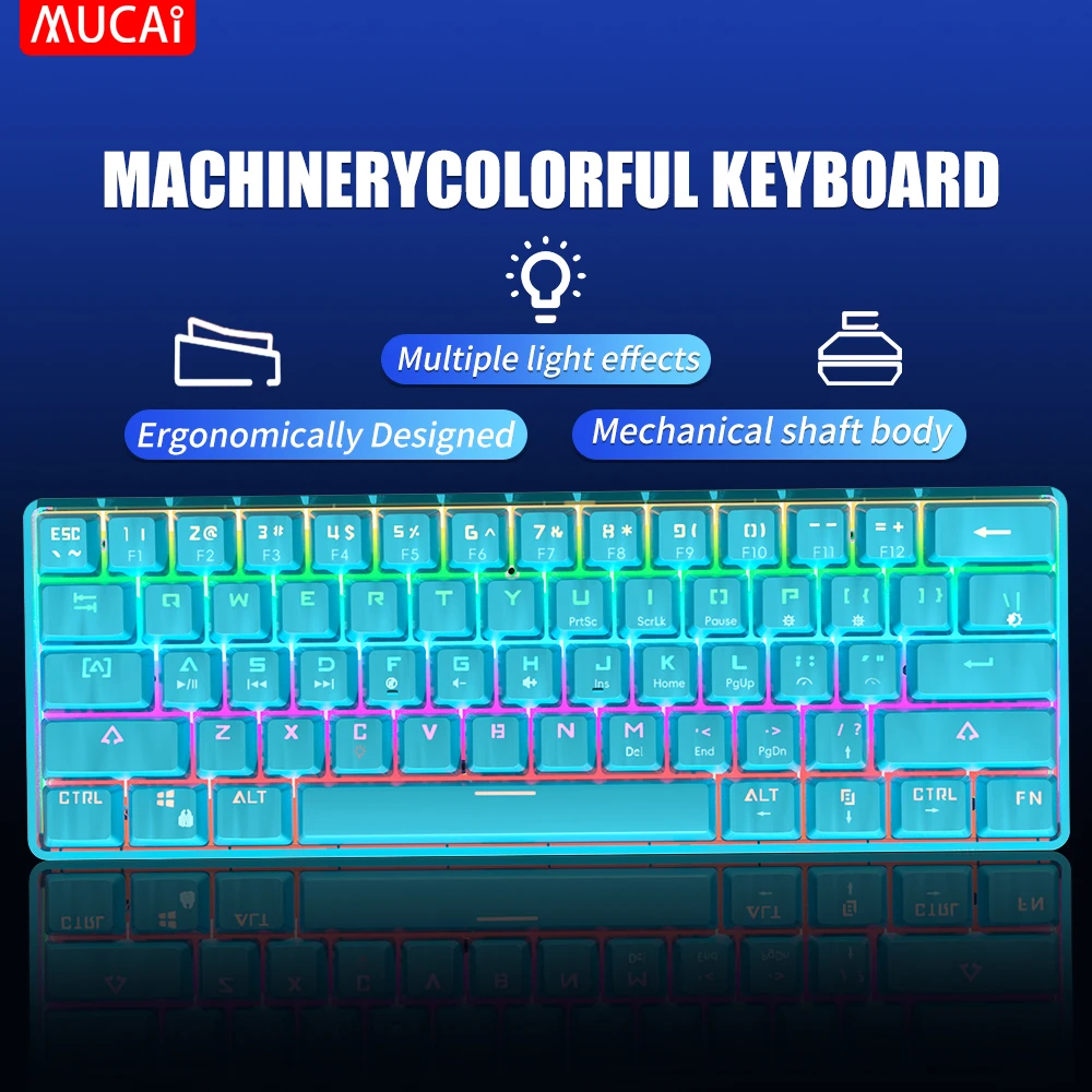 MUCAI MK61 USB Gaming Esports Mechanische Tastatur Roter Schalter 61-Tasten Kabelgebundenes abnehmbares Kabel RGB-Hintergrundbeleuchtung Hot Swap Image