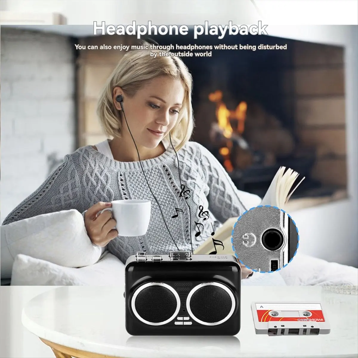 Punctual – USB-Kassettenspieler, Musik-Tape-zu-MP3-Konverter, Plug-and-Play-Kassettenspieler-Konverter mit zwei Lautsprechern, Schwarz Image