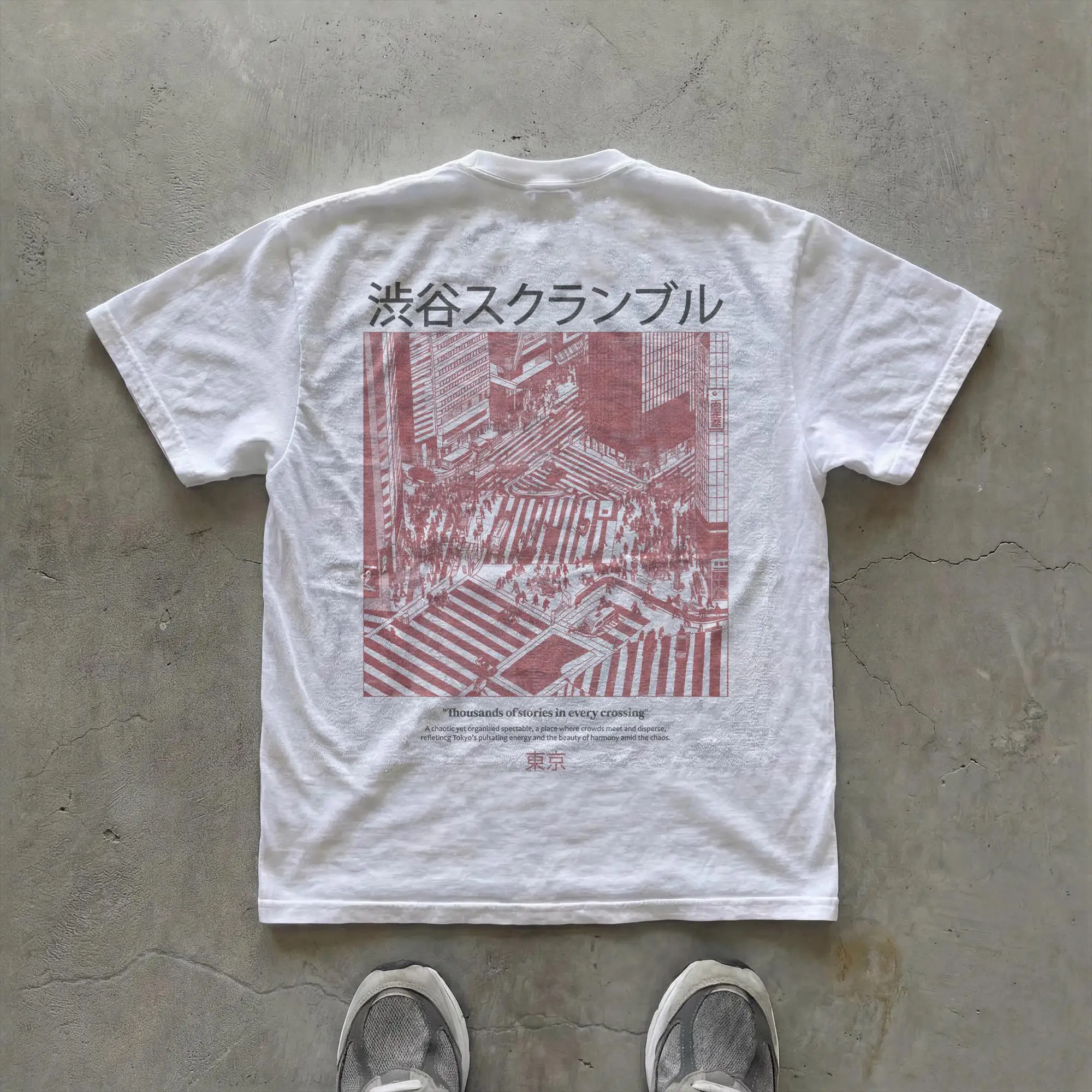 Shibuya Crossroads Design T-Shirt | Japanische Urban Streetwear | Tokyo Photography Art T-Shirt | Paar-Streetwear aus Reiner Baumwolle