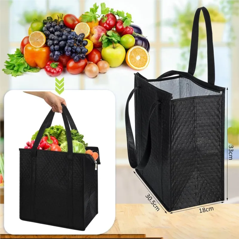 Große, isolierte, wiederverwendbare Einkaufstasche mit Reißverschluss und Vordertasche, hält stundenlang kalt/warm für Camping, Picknick, Angeln, Einkaufen. Image