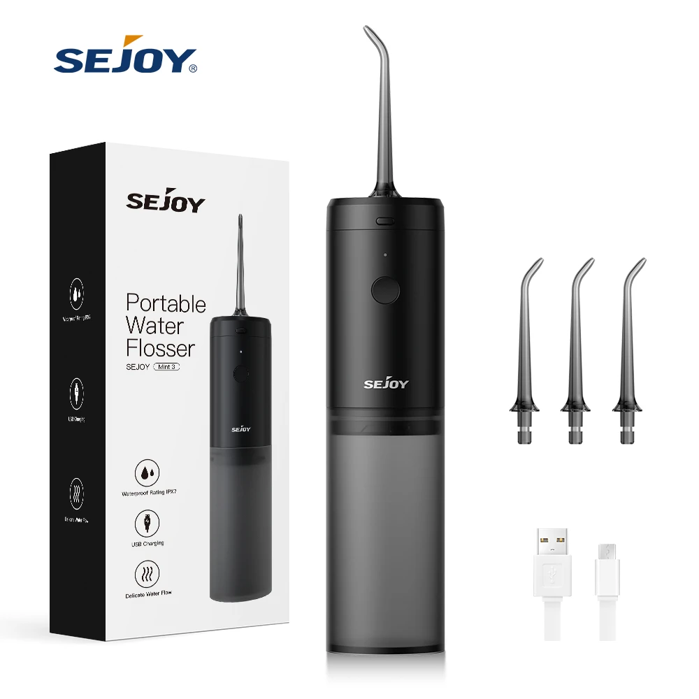 Sejoy Munddusche, USB-wiederaufladbarer Wasserflosser, tragbarer Dental-Wasserstrahl, 140 ml Tank, wasserdichter Zahnreiniger für die Mundpflege Image