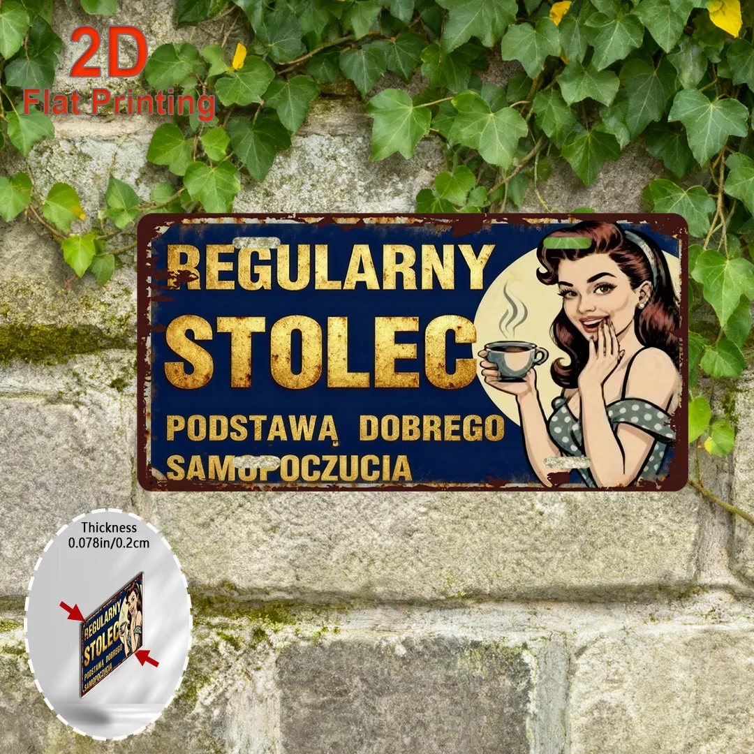 2D flach, 1 Stück Vintage-Aluminiumschild – SEKULARNY STOLEC Retro polnisches Café-Dekor – 6 x 12 Zoll (15 x 30 cm) – robustes Metallic-Finish Image