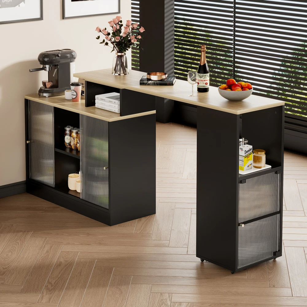 Moderner ausziehbarer Bartisch mit Stauraum, moderner beweglicher Bartisch, Stehtisch, großer Stauraum, drehbar ohne Heben