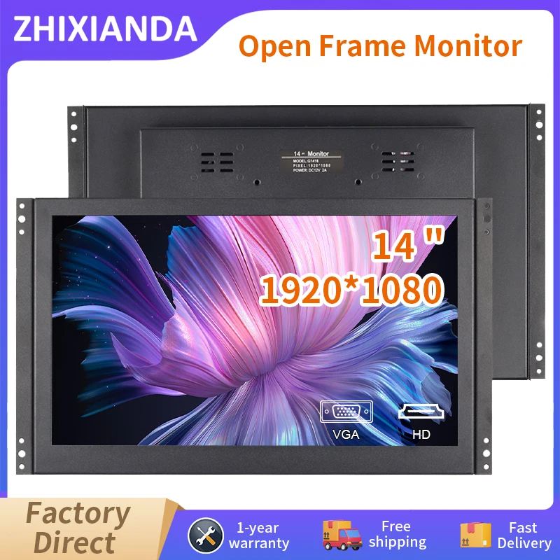 Zhixianda 14,1 Zoll 1920*1080 kapazitiver Touchscreen Open Frame Industrie monitor mit VGA HDMI USB-Schnitts telle für Geräte Image