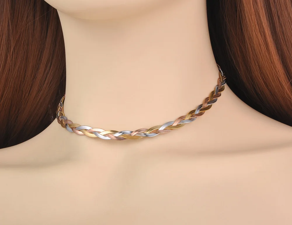JeeMango 316L Edelstahl Drei Gold Farbe Halskette Schmuck Mode Böhmen Weben Schlange Kette Halskette Für Frauen JN20284 Image