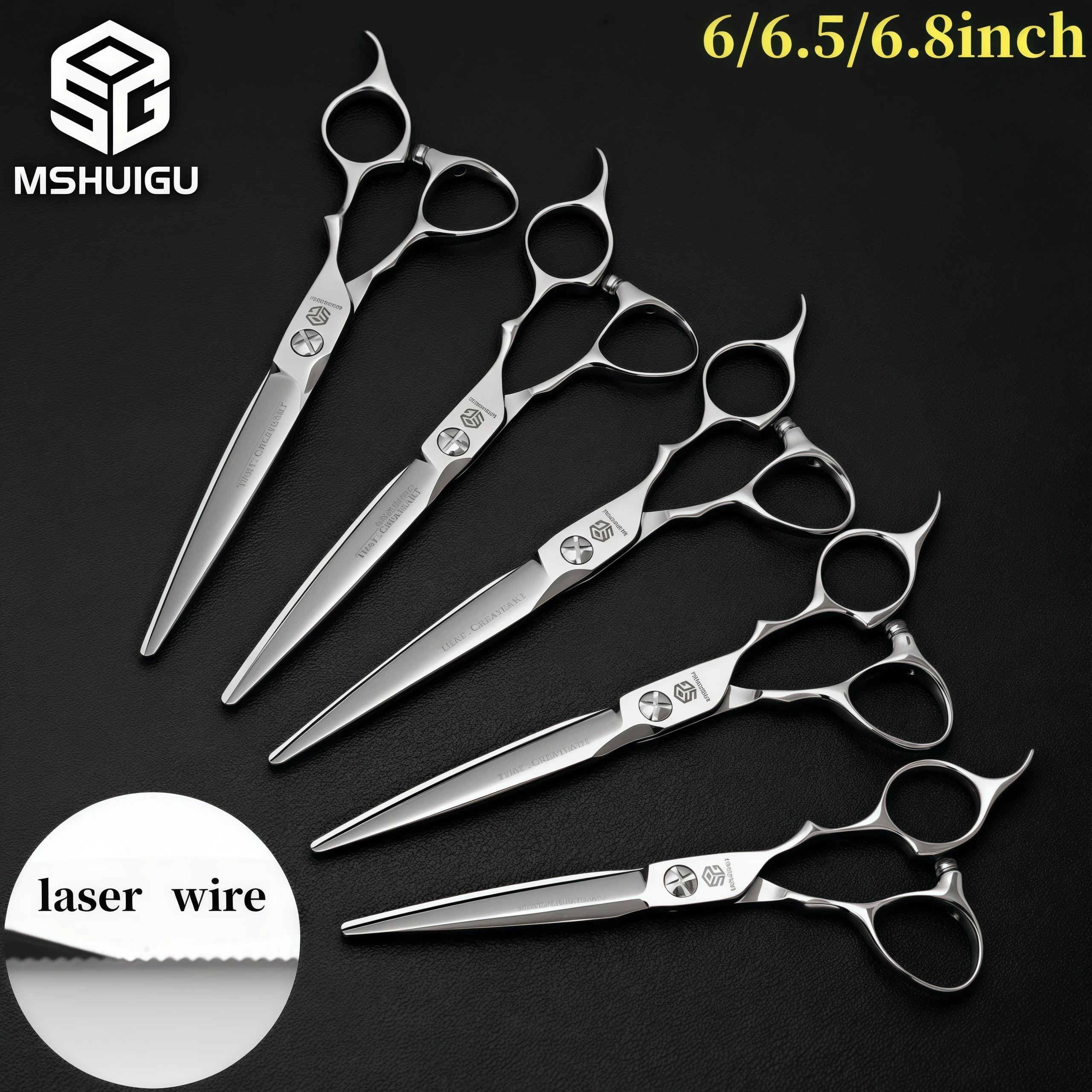MSHUIGU VG10 Stahl Professionelle Friseurschere Laserdraht Gezackte Klinge Multifunktionale dünne Haarschneideschere Image