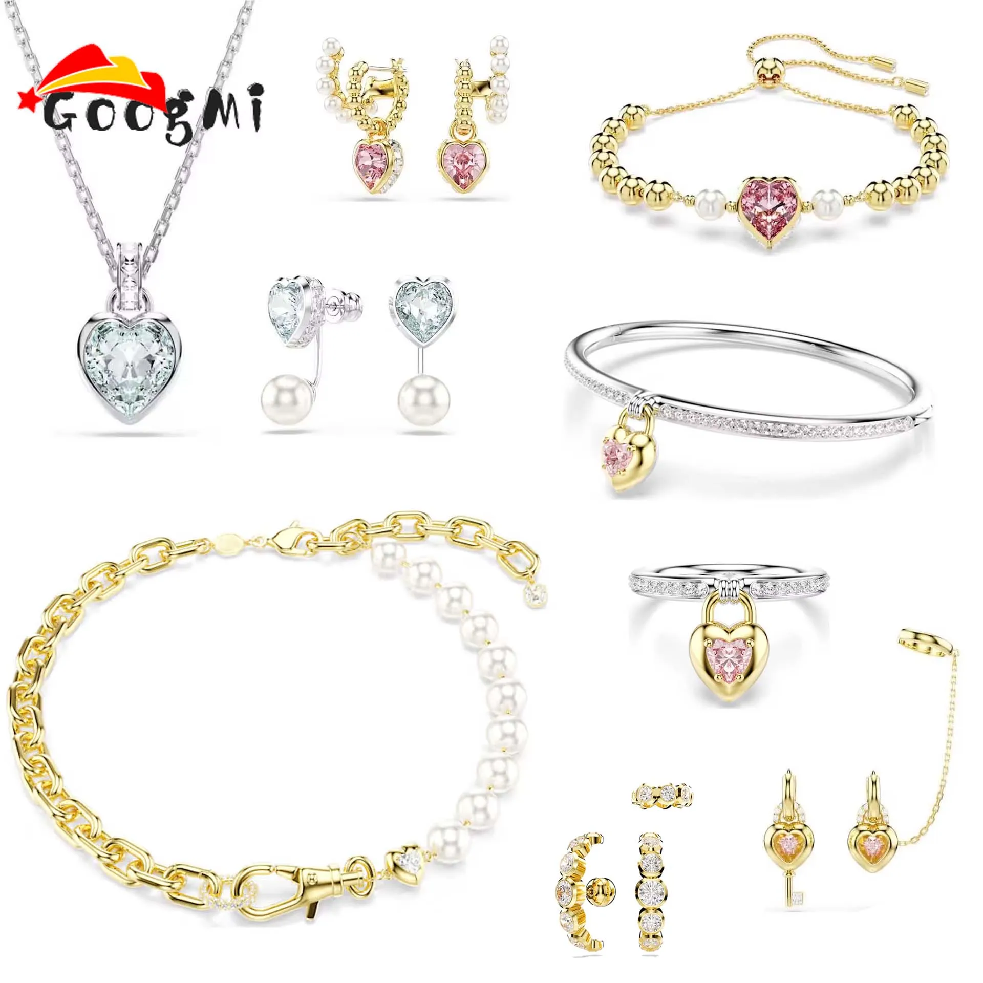 2026 Original Funkelndes Kristall-Schmuckset mit Rosa Herz-Halskette, Ohrringen, Armband und Ring - Bezauberndes Damenschmuck-Set als Erinnerungsgeschenk Image