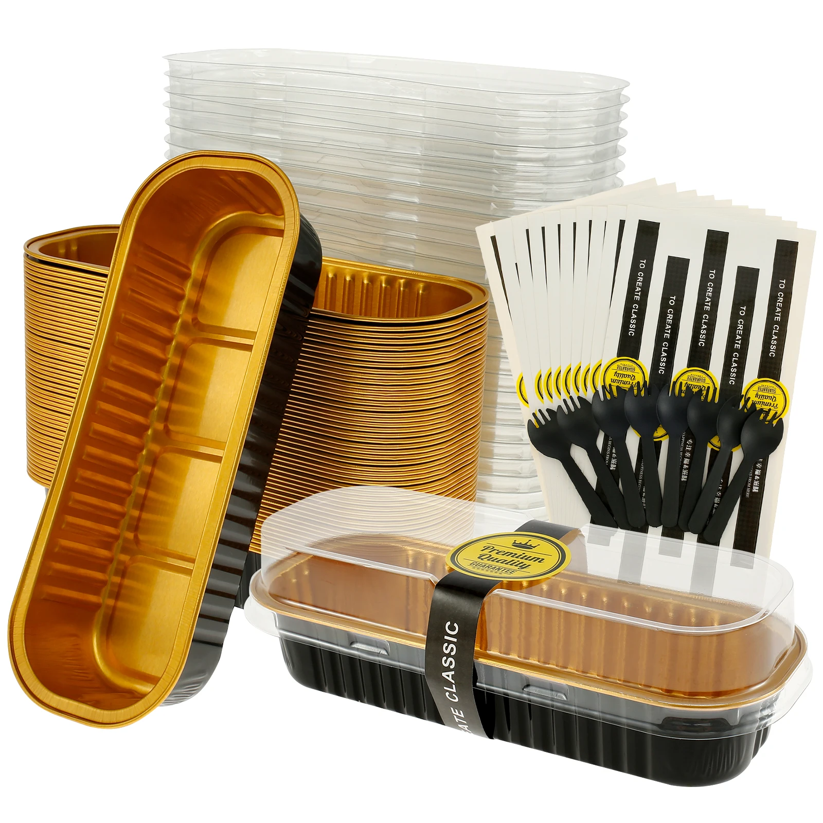 50 Stück Mini-Bread-Backformen, 6,8 Unzen, rechteckige Aluminiumfolie, Brot-Backblech, Kuchenformen, Macarons, Desserts und Gebäck, Paketbox Image