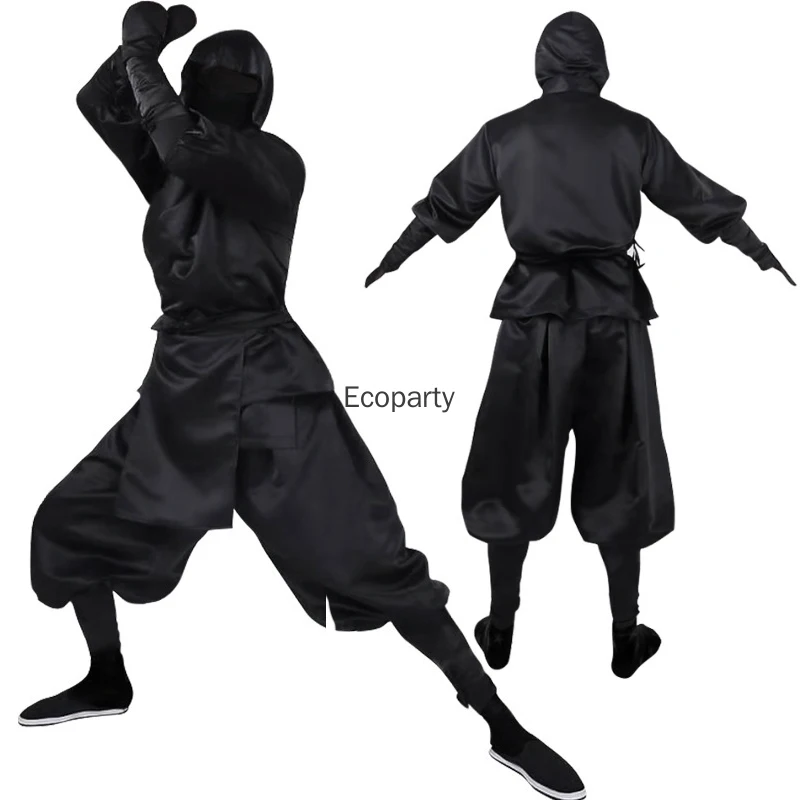 Neues japanisches Ninja-Cosplay-Kostüm für Erwachsene, für Männer und Frauen, Fantasy-Schwarz-Samurai-Kimono-Uniform-Set, Halloween-Party, geheimes Mönchs-Outfit Image