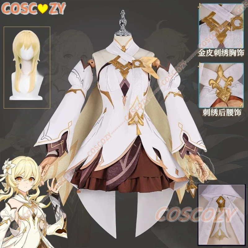 Genshin Impact The Traveler Lumine Cosplay-Kostüm, Perücke, Kleid, Uniform, neuer Skin, wie der Himmel und die Erde neu erschaffen sind, Halloween-Anzug Image