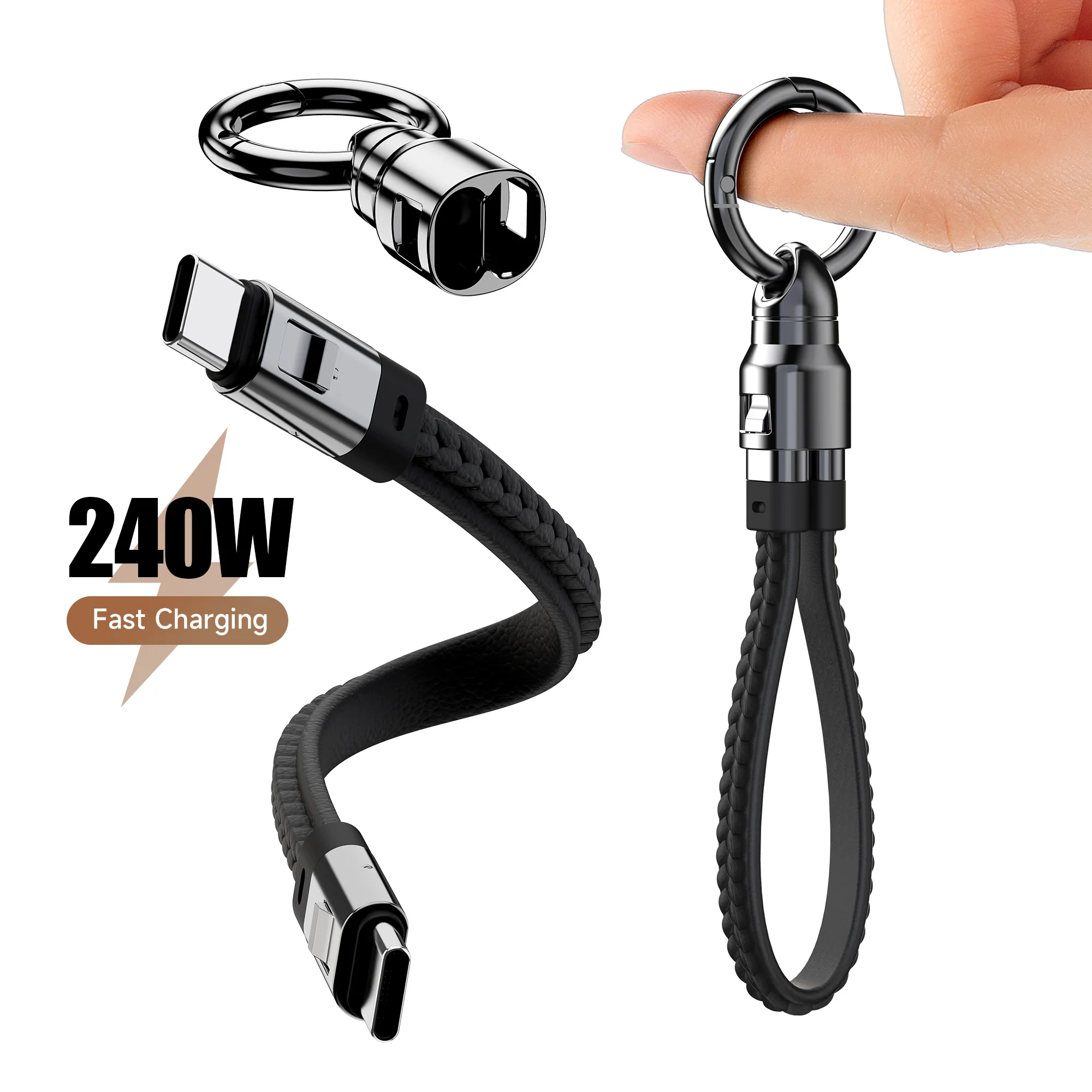 Tragbarer Leder-Schlüsselanhänger, USB-C auf USB-C-Kabel, PD 240 W, Typ-C-Ladekabel, Schnellladekabel für iPhone 16/16 Pro MacBook Image