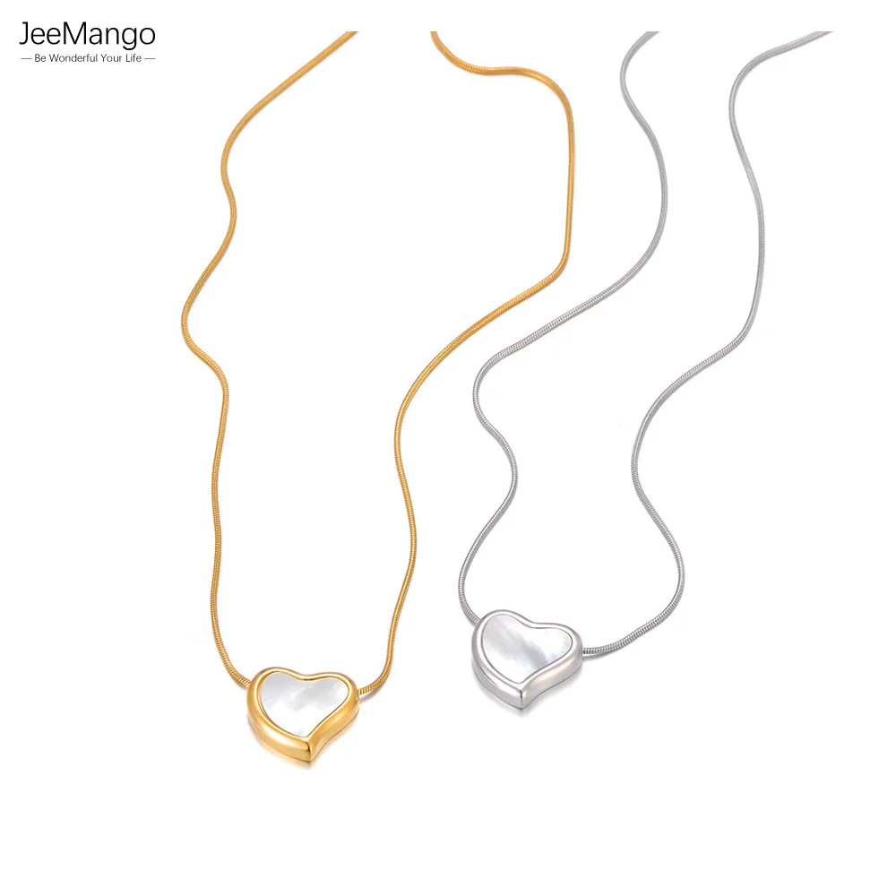 JeeMango Stilvolle Natürliche Shell Herz Anhänger Halskette Für Frauen Trendy 18K PVD Überzogene Edelstahl Charme Hals Schmuck JN23056 Image