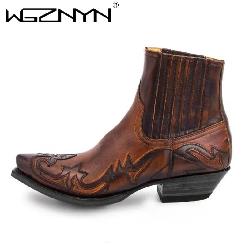 Neue Herrenstiefel, handgefertigte Keilstiefeletten für Herren, Western-Cowboystiefel, Unisex-Herren-Lederschuhe, strapazierfähiger römischer Schuh 2025