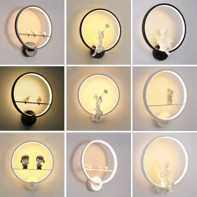 Nordic Engel Runde Wand Lampe Einfache Wohnzimmer TV Hintergrund Wand Schlafzimmer Kinderzimmer LED Nachttisch Lampe